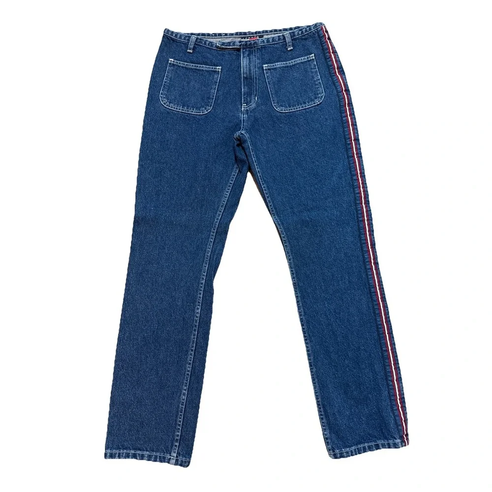 Vintage Tommy Hilfiger 90s Y2K Baggy Striped Jeans Rave Skate Hip Hop‎ Sz 11